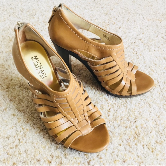 Michael Kors Shoes - SALE Michael Kors Strappy Tan Leather Sandal Heels